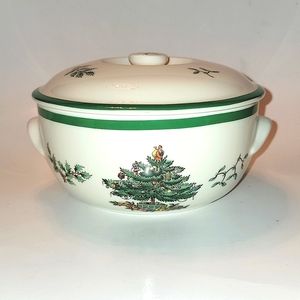 SPODE CHRISTMAS TREE COVERED CASSEROLE DEEP DISH BOWL PORCELAIN